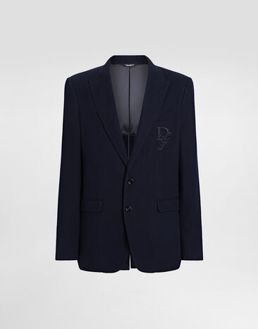 Dolce & Gabbana Single-breasted cotton jersey jacket with logo embroidery Black G2QS7TFU4MC