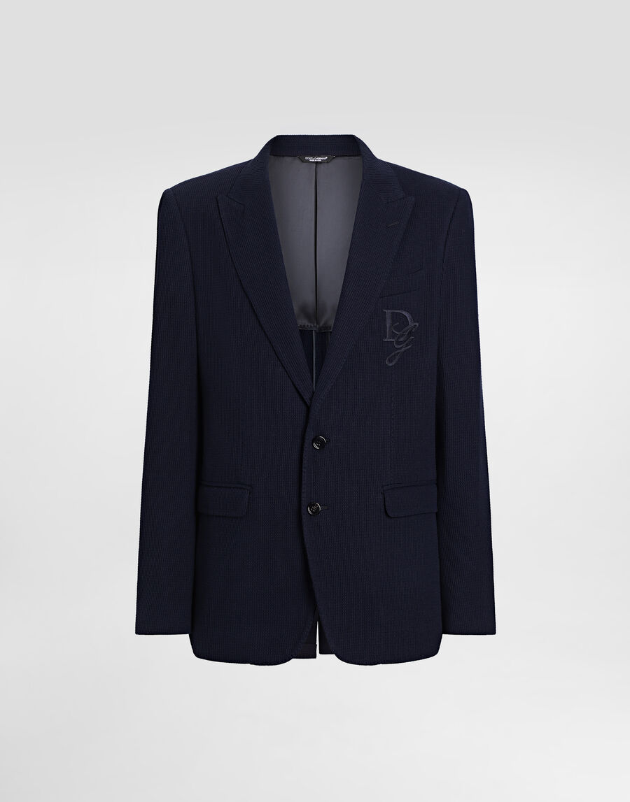 Single-breasted cotton jersey jacket with logo embroidery
