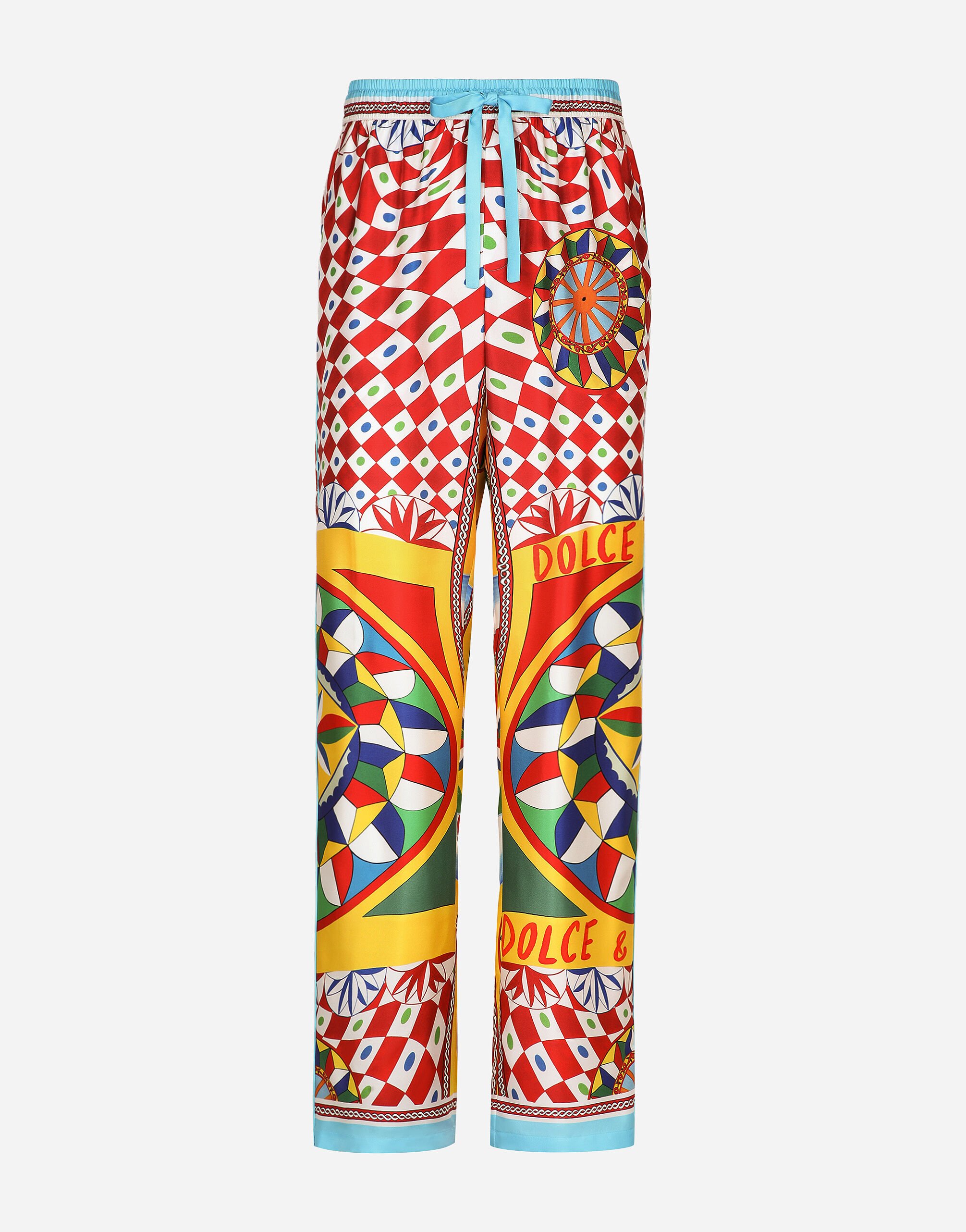 Dolce & Gabbana Carretto-print silk twill jogging pants White CS2079AO666