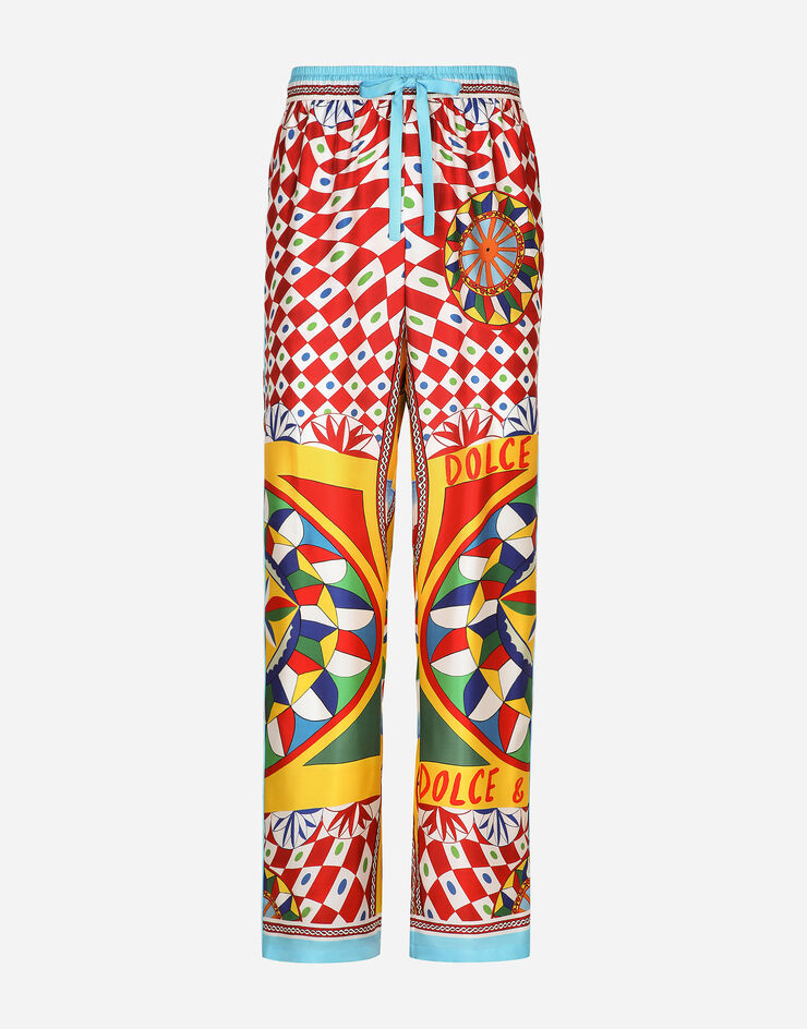 Dolce&Gabbana Pantalon de jogging en sergé de soie à imprimé carretto Rouge GVRMATHI1KX