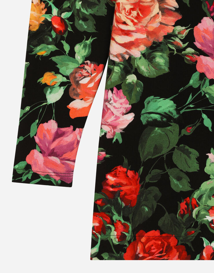 Dolce & Gabbana Abito in interlock con stampa rose su base nera Stampa L5JD7LFSG9A
