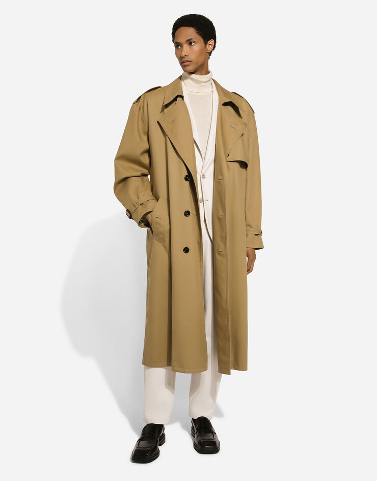 Double-breasted cotton trench coat in Beige for