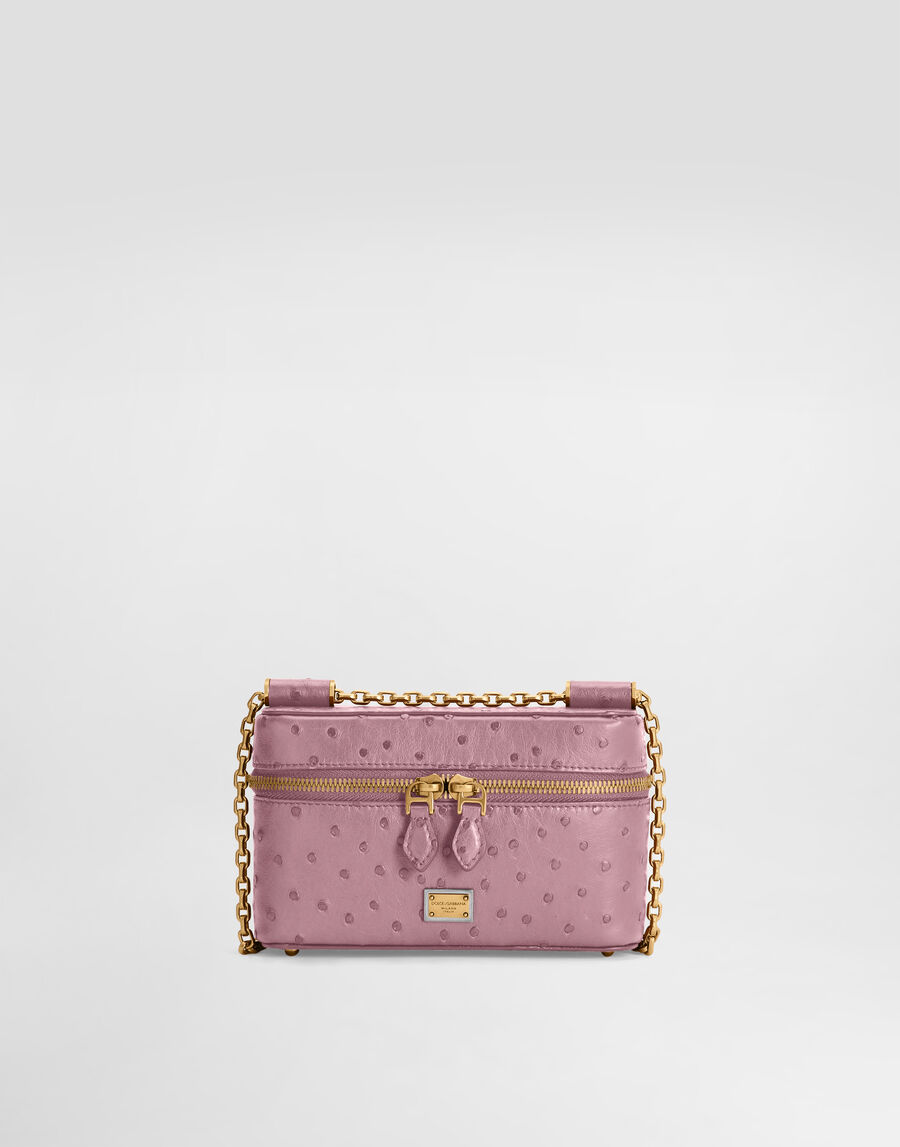 Sicily small shoulder bag in polished ostrich leather