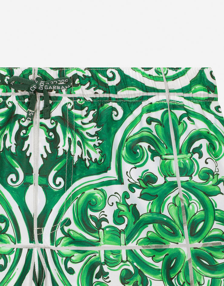 Dolce & Gabbana Nylon swim trunks with green majolica print Print L4J818ON01D