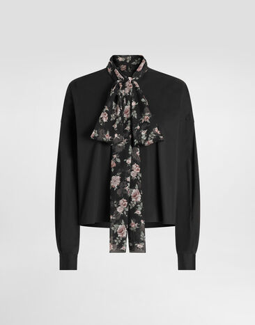 Dolce & Gabbana Camicia in popeline con sciarpina Nero F5U13TFURMO
