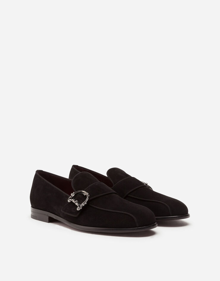 Dolce & Gabbana Suede loafers with baroque DG logo NOIR A50411A1275