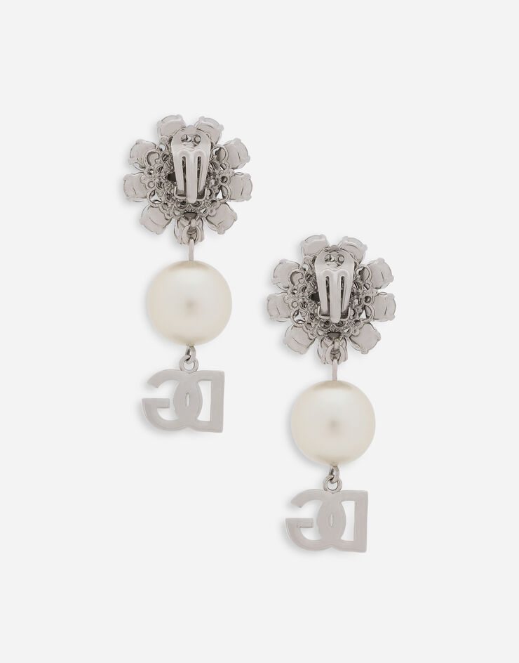 Dolce & Gabbana Earrings with rhinestones, pearls and DG logo Silver WEO6Z6W1111