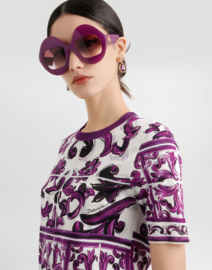 Dolce & Gabbana Jersey de seda con estampado de mayólica Multicolor FXX03TJAHKG
