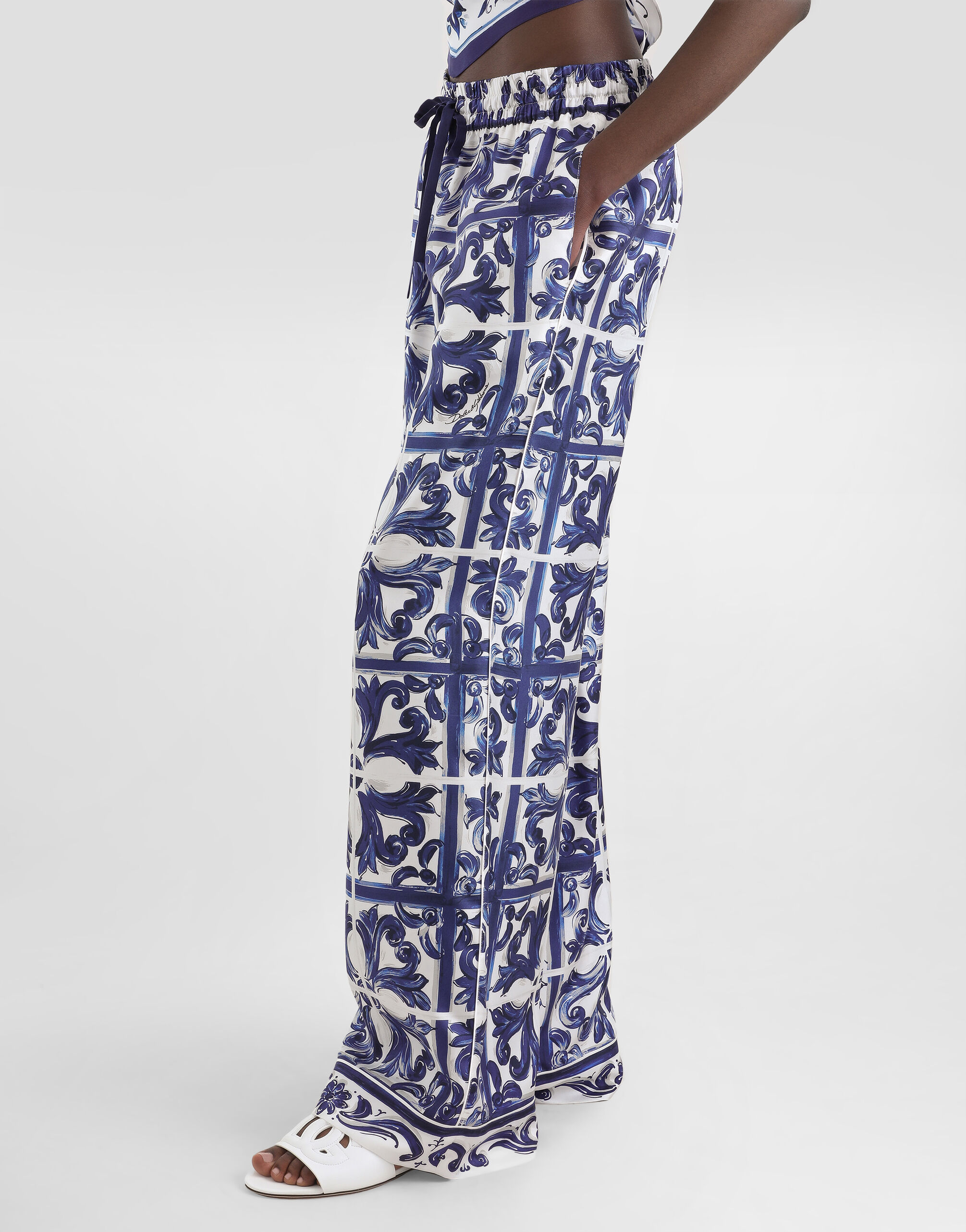 Majolica-print silk twill vanity trousers in Print for Women