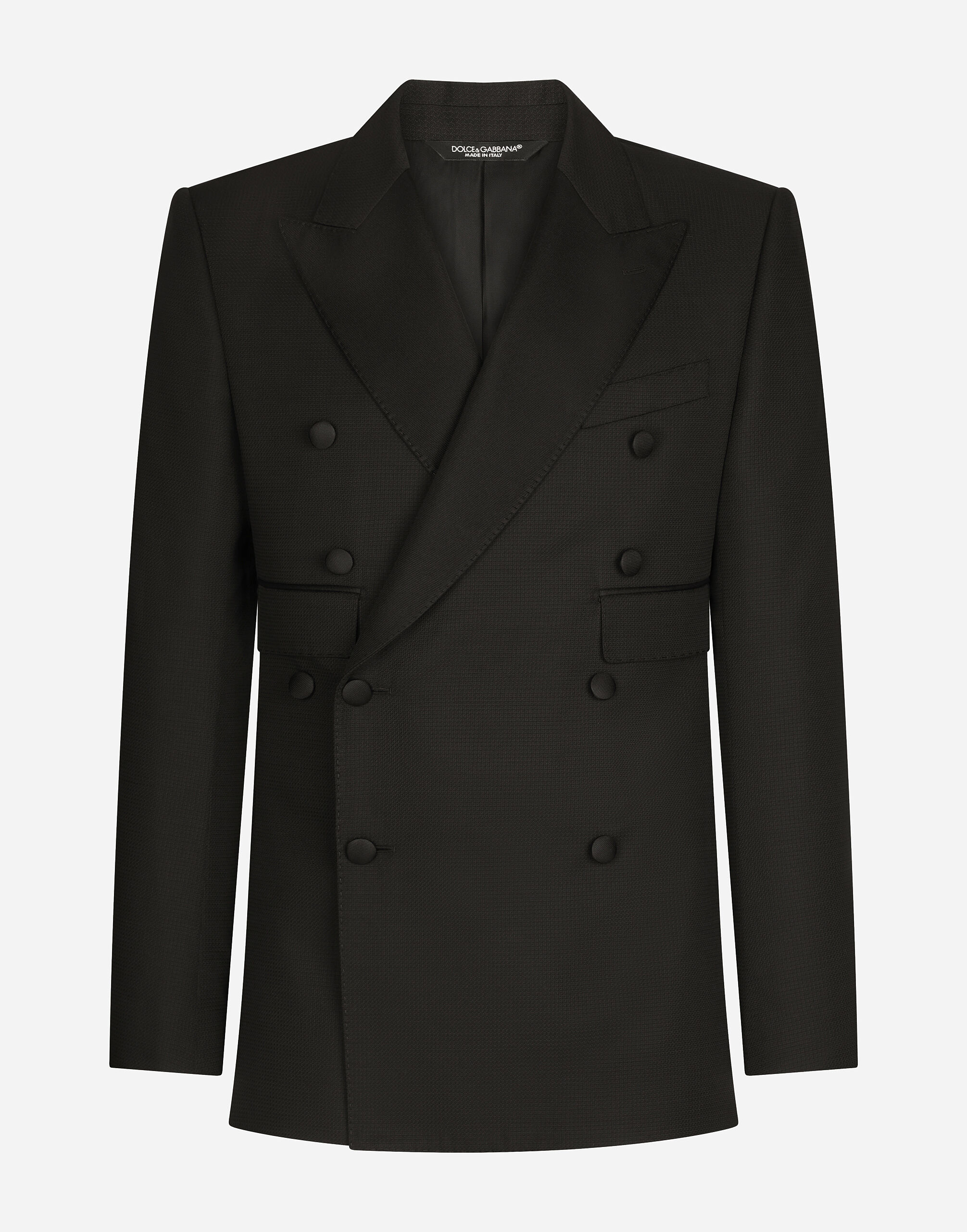 Double breasted micro patterned Sicilia fit tuxedo jacket in Black