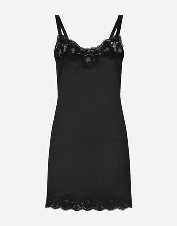 Dolce & Gabbana لباس داخلي بكيني لانجري ساتان بتفاصيل دانتيل أسود O1G24TONQ79