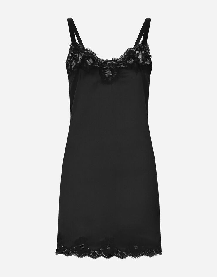 Dolce & Gabbana لباس داخلي بكيني لانجري ساتان بتفاصيل دانتيل أسود O6A00TONO13