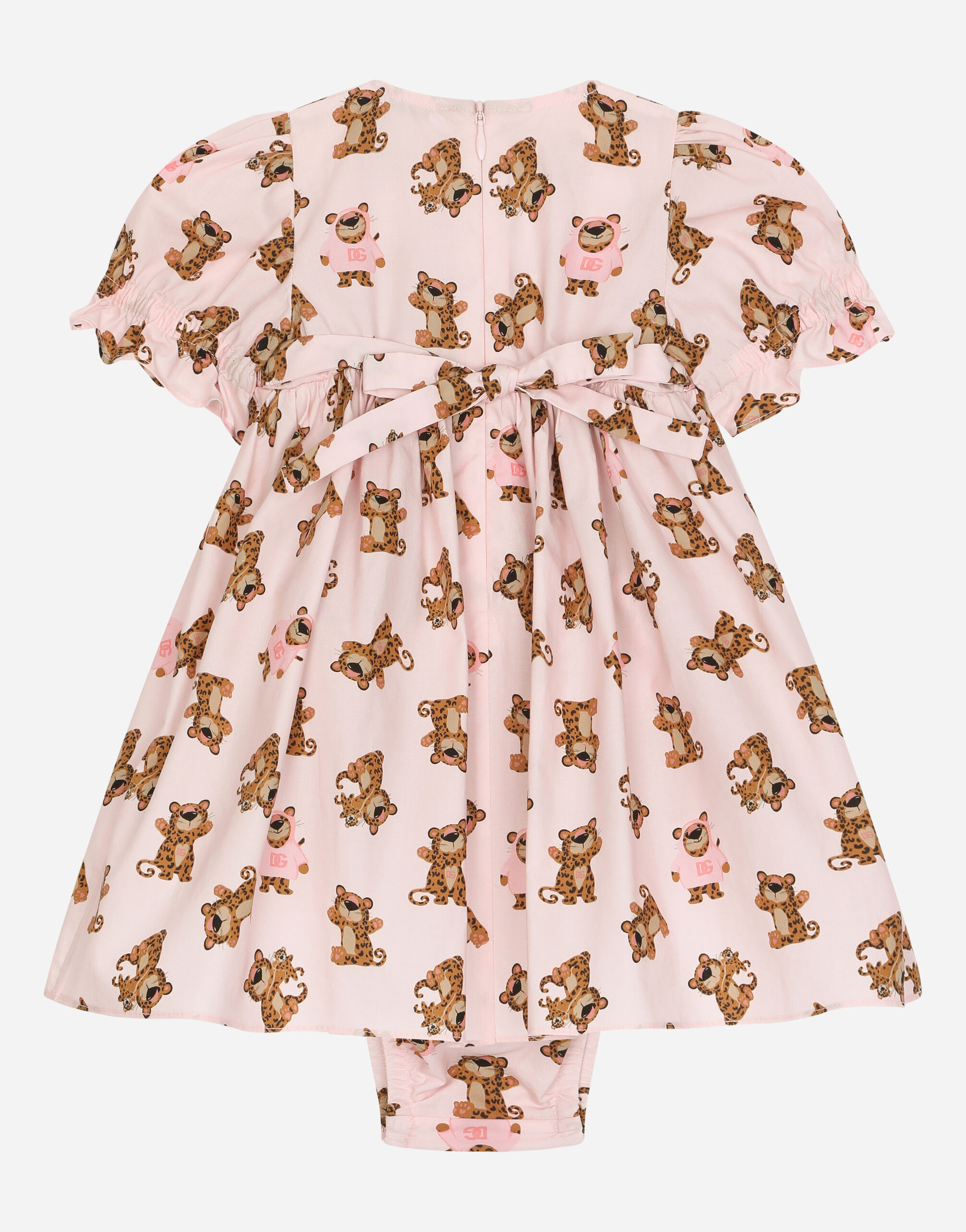 Poplin dress with baby leopard print in Pink for Girls