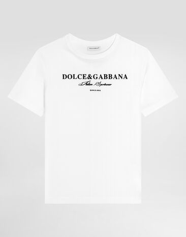 Dolce & Gabbana Short-sleeved jersey t-shirt with Dolce&Gabbana print White L4JTHUG7P1Y