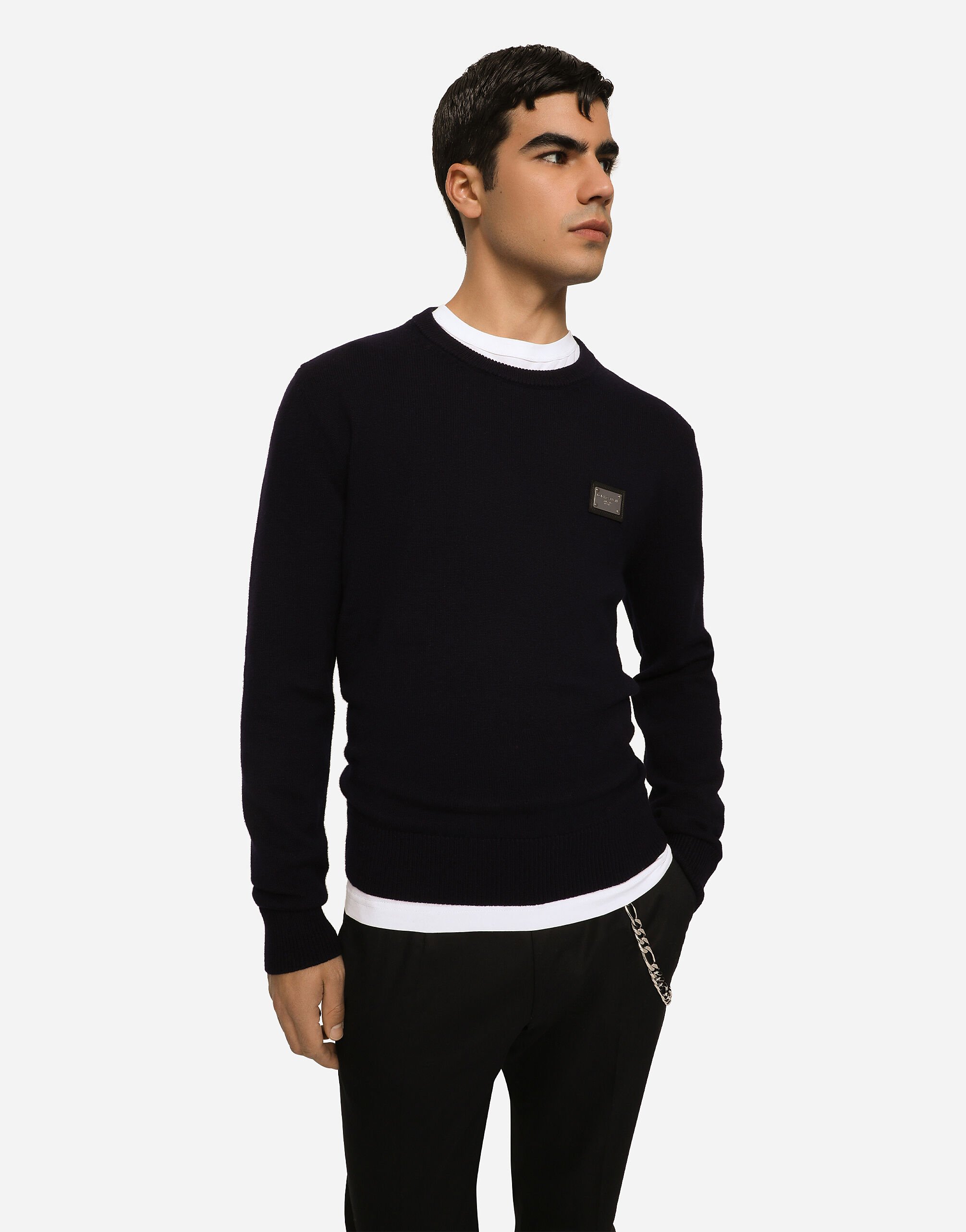 Pull Girocollo in Blue for for Men Dolce Gabbana