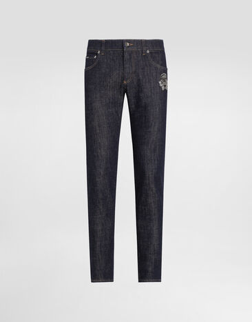 Dolce & Gabbana Skinny stretch cotton jeans with patch Multicolor GY07LZG8ME9