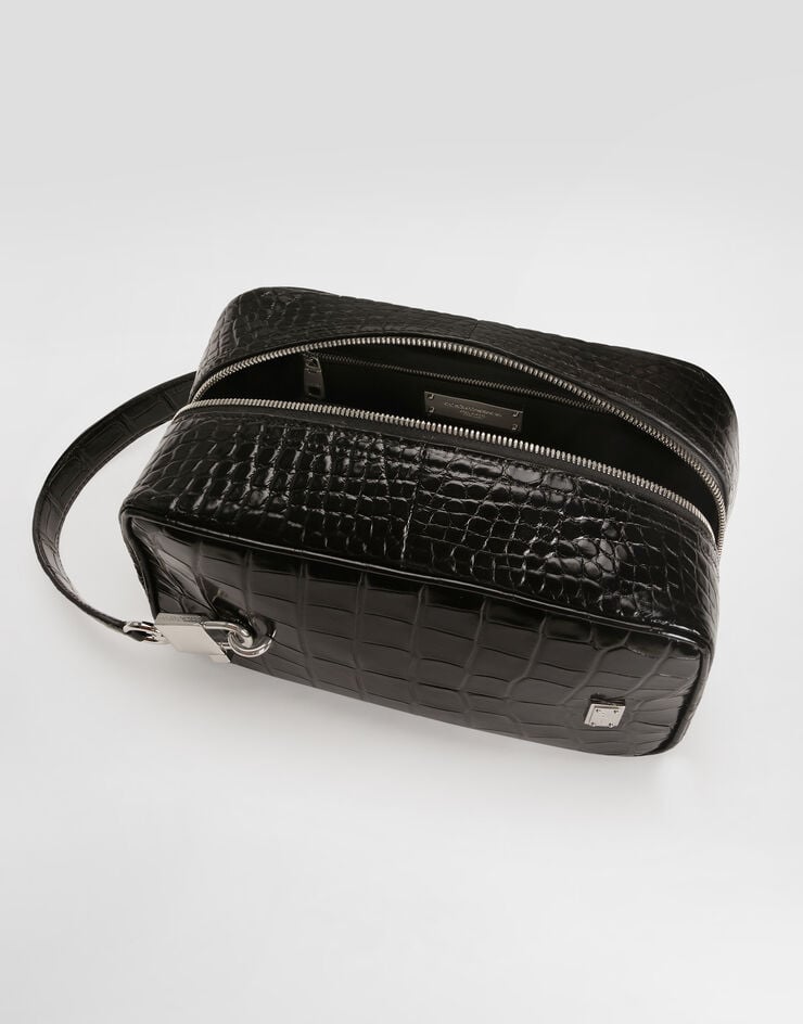 Dolce & Gabbana حقيبة يد Lock من جلد أليغيتور بتأثير مصقول Black BM2449A2T69