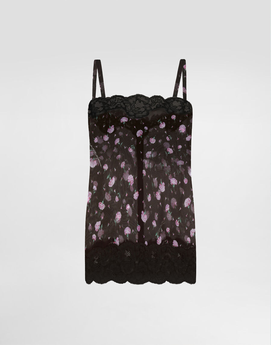 Carnations-print chiffon top