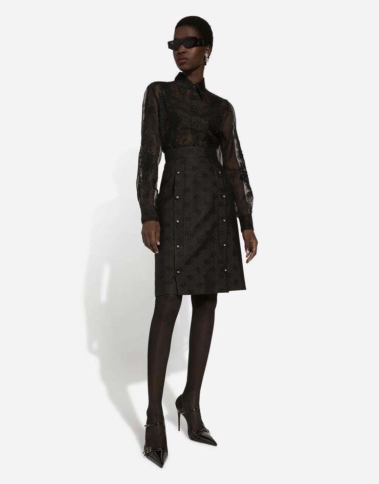 Dolce & Gabbana Camisa de organza con aplicaciones de encaje Negro F5R38TFU1BU