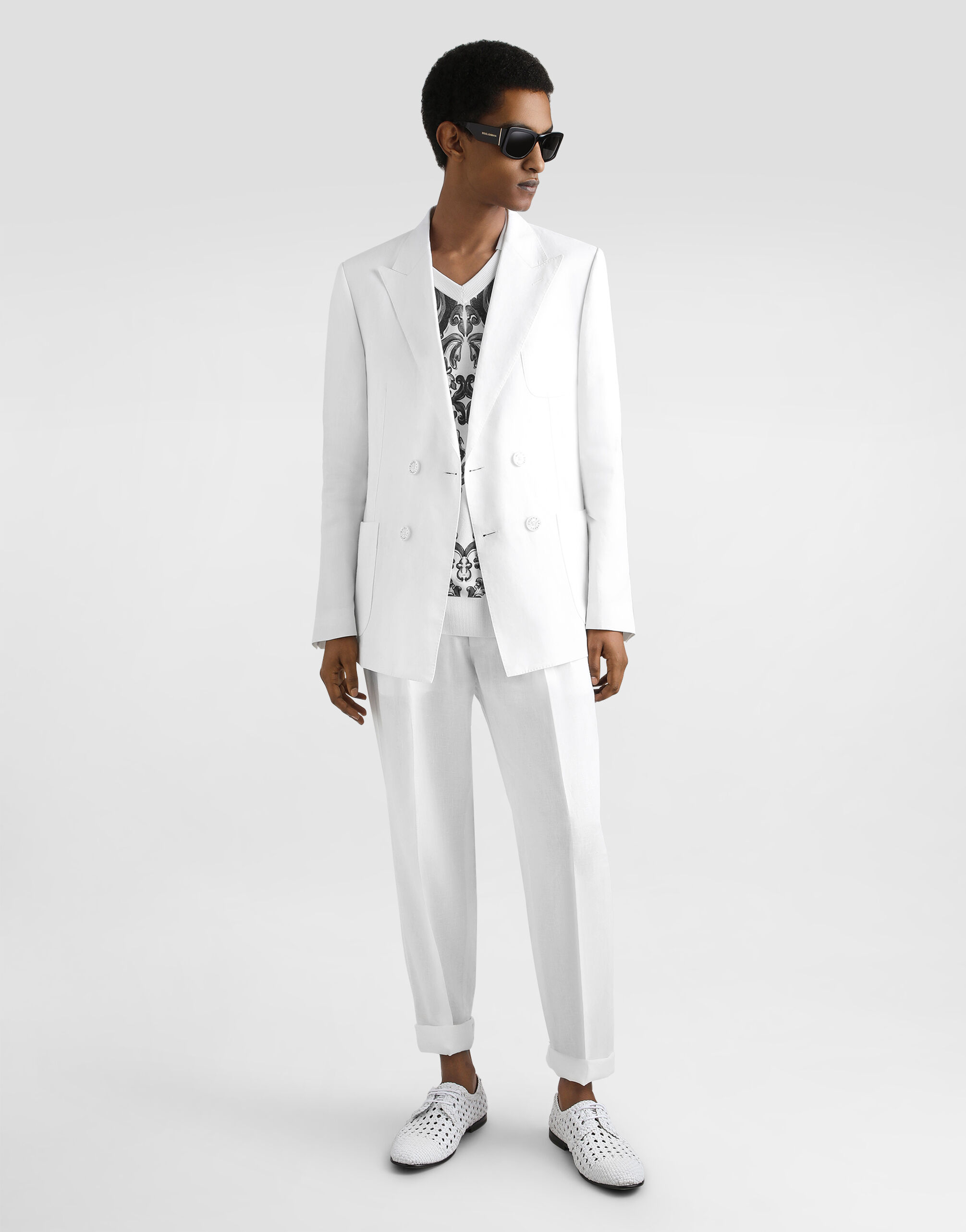 Portofino double-breasted linen jacket in White for Men