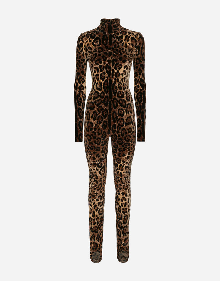 Dolce&Gabbana Chenille jumpsuit with jacquard leopard design Mehrfarbig F6ANQTFJ7D5