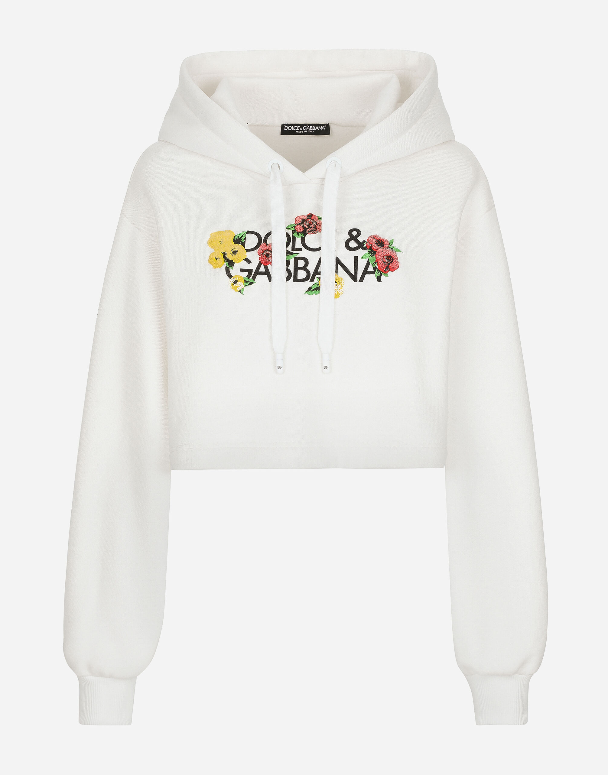 Dolce & Gabbana Cropped sweatshirt with flower print White F8T00ZGDCBT