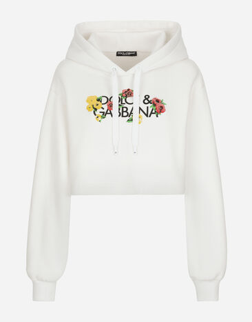 Dolce & Gabbana Cropped sweatshirt with flower print Black FXE03TJBMQ3