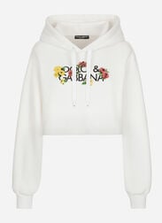 Dolce & Gabbana Cropped sweatshirt with flower print White F8T00ZGDCBT