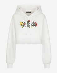 Dolce & Gabbana Cropped sweatshirt with flower print White F8O48ZG7E2I
