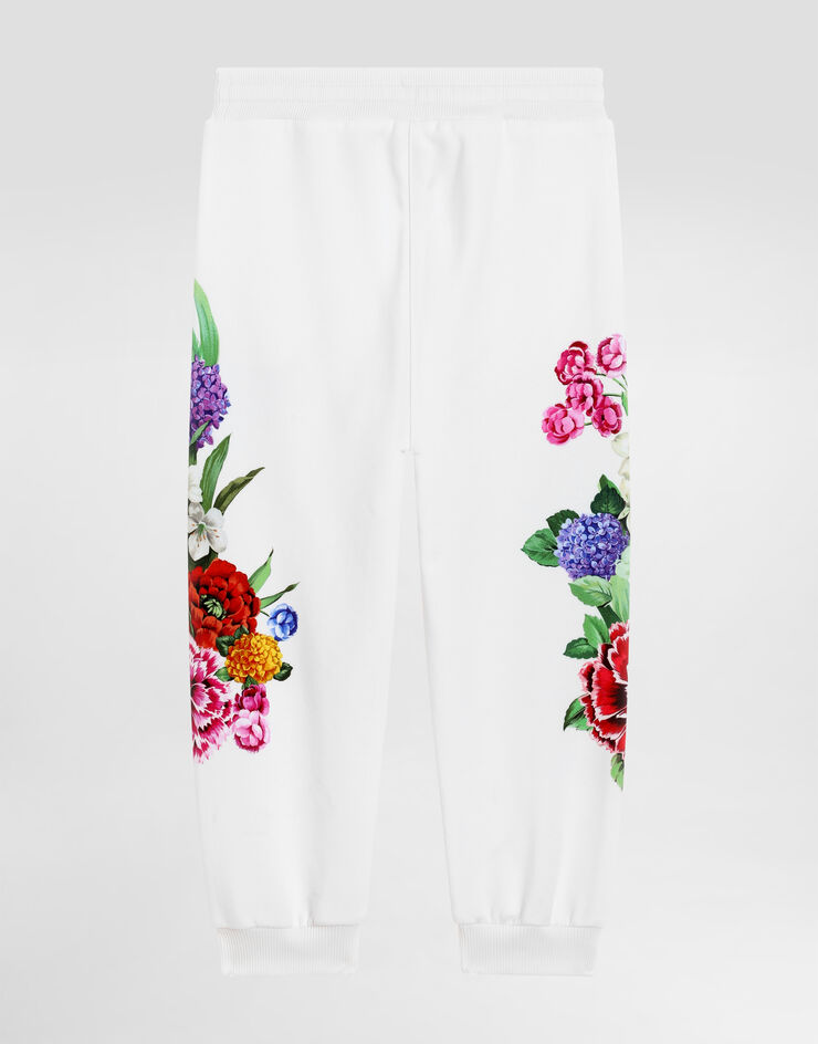 Dolce & Gabbana Fleece jogging pants with flower and DG logo print Print L5JPD7II7GX