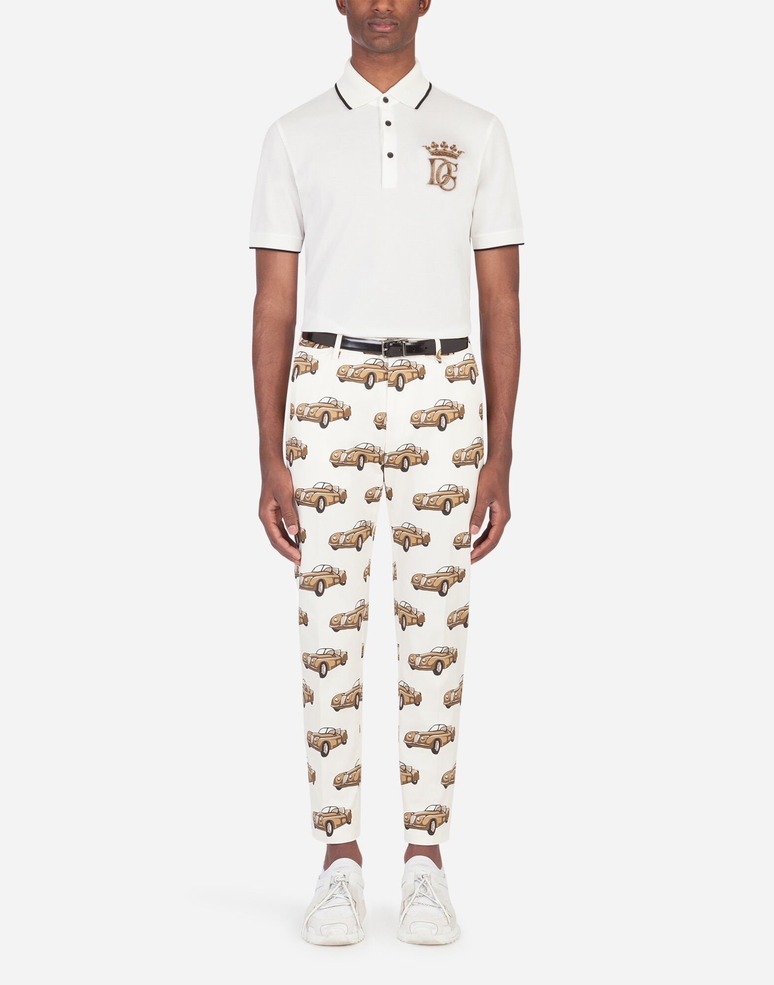 STRETCH COTTON PANTS WITH SMALL CAR PRINT