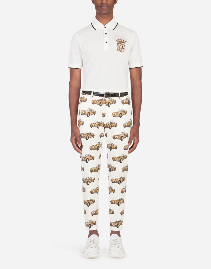 Dolce & Gabbana STRETCH COTTON PANTS WITH SMALL CAR PRINT BEIGE GY6IETFSFJV