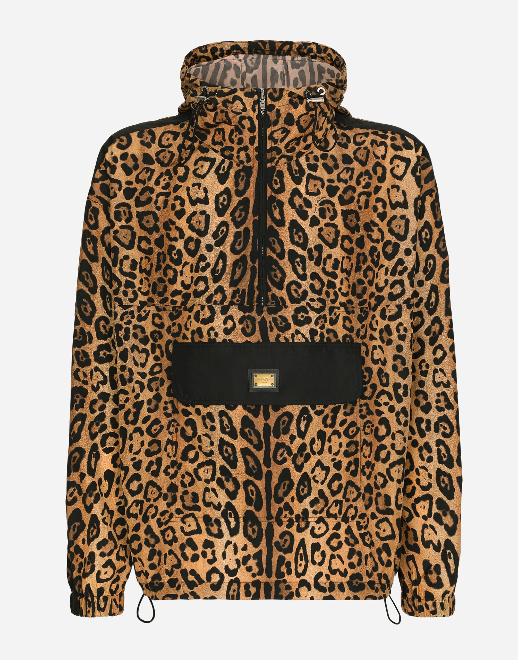Dolce&Gabbana Hooded jacket with leopard-print Crespo Blue G9AIATFUSFW
