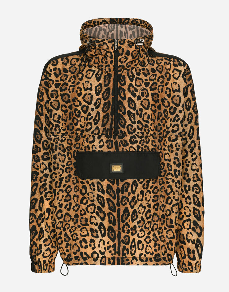 Dolce & Gabbana Cazadora con capucha y crespo estampado leopardo Estampado G9AXZTFPSH8