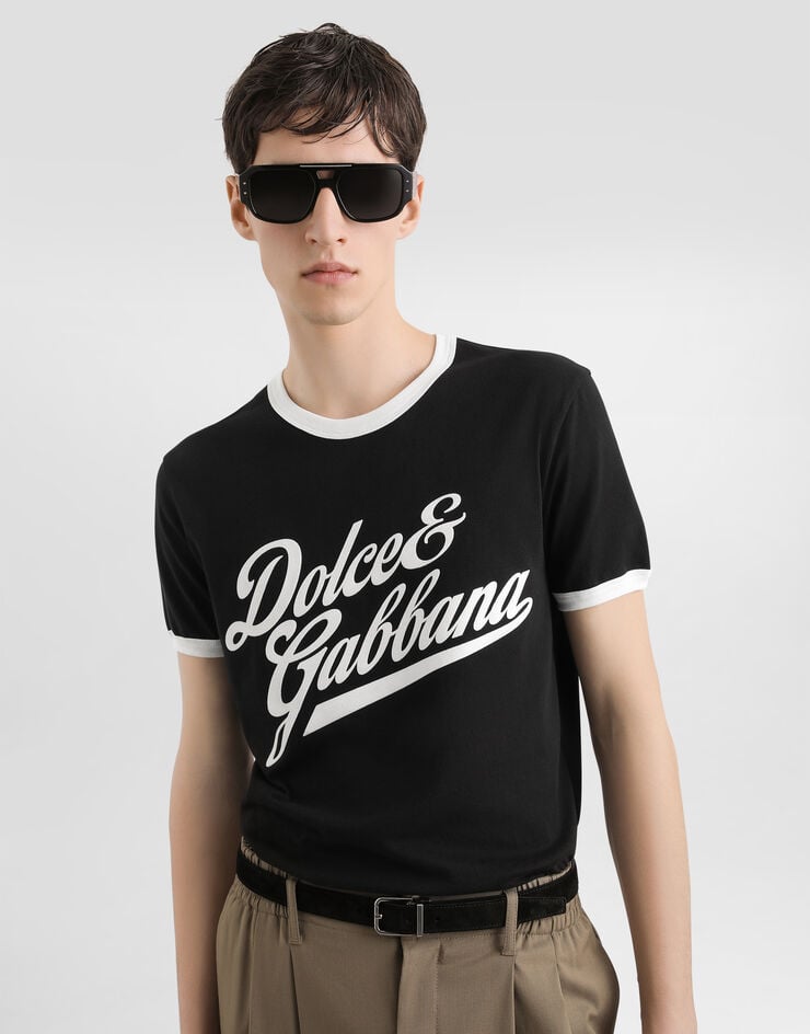 Dolce & Gabbana Cotton t-shirt with flock print Black G8PV1TG7PGC
