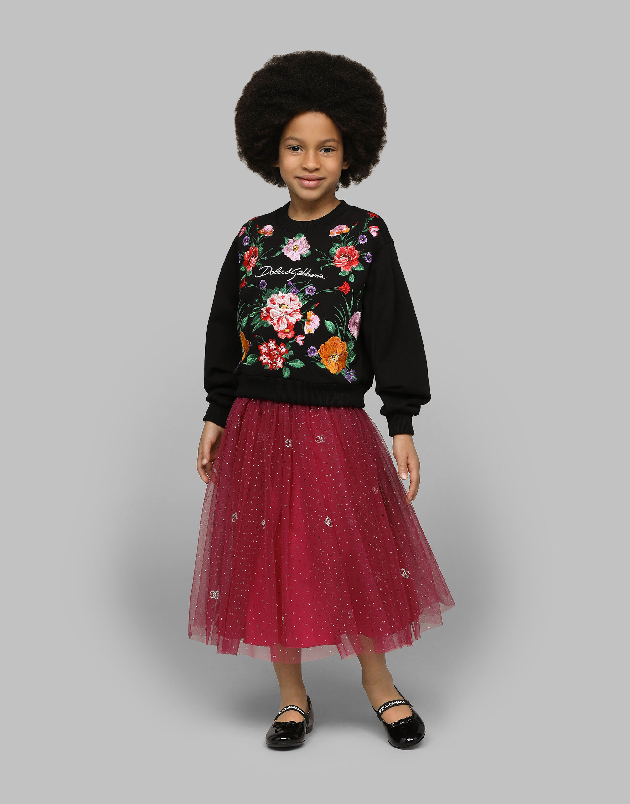 Jersey round-neck sweatshirt with floral detailing and