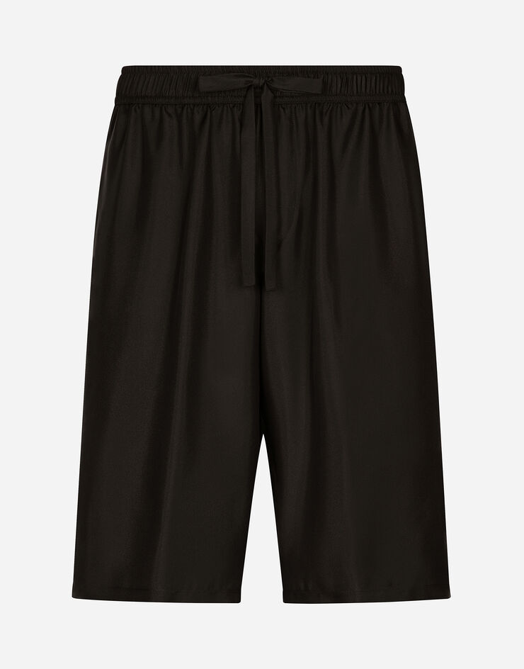 Dolce & Gabbana Jogging-Bermudas aus Seide und Stickerei Schwarz GV5MAZFU1S4