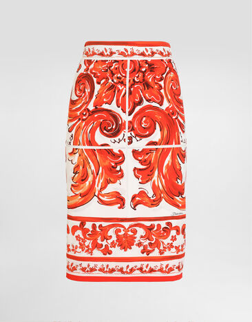 Dolce & Gabbana Midi skirt in majolica-print charmeuse Multicolor F4C2CTGDDRJ