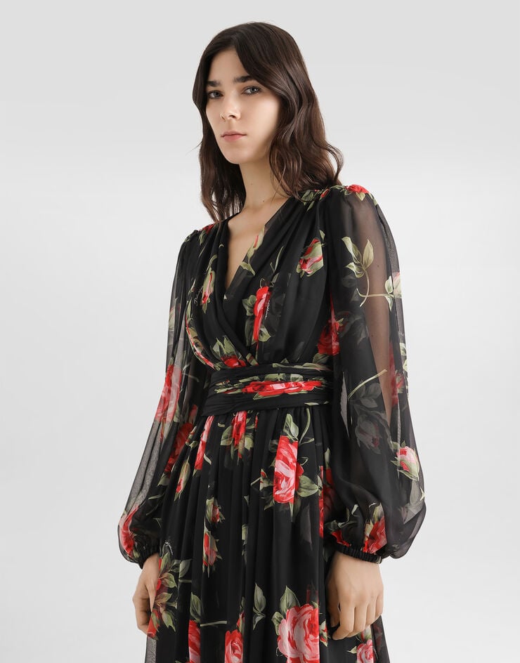 Dolce & Gabbana Rose bouquet-print long chiffon dress Multicolor F612UTIS11F