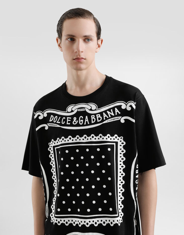 Dolce & Gabbana Camiseta de algodón con estampado Bandana Negro G8PN9TG7N8O