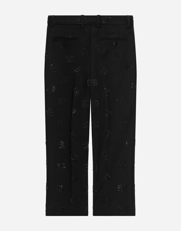 DolceGabbanaSpa Classic wool pants with all-over fusible-rhinestone logo Black L44P27G7J8K