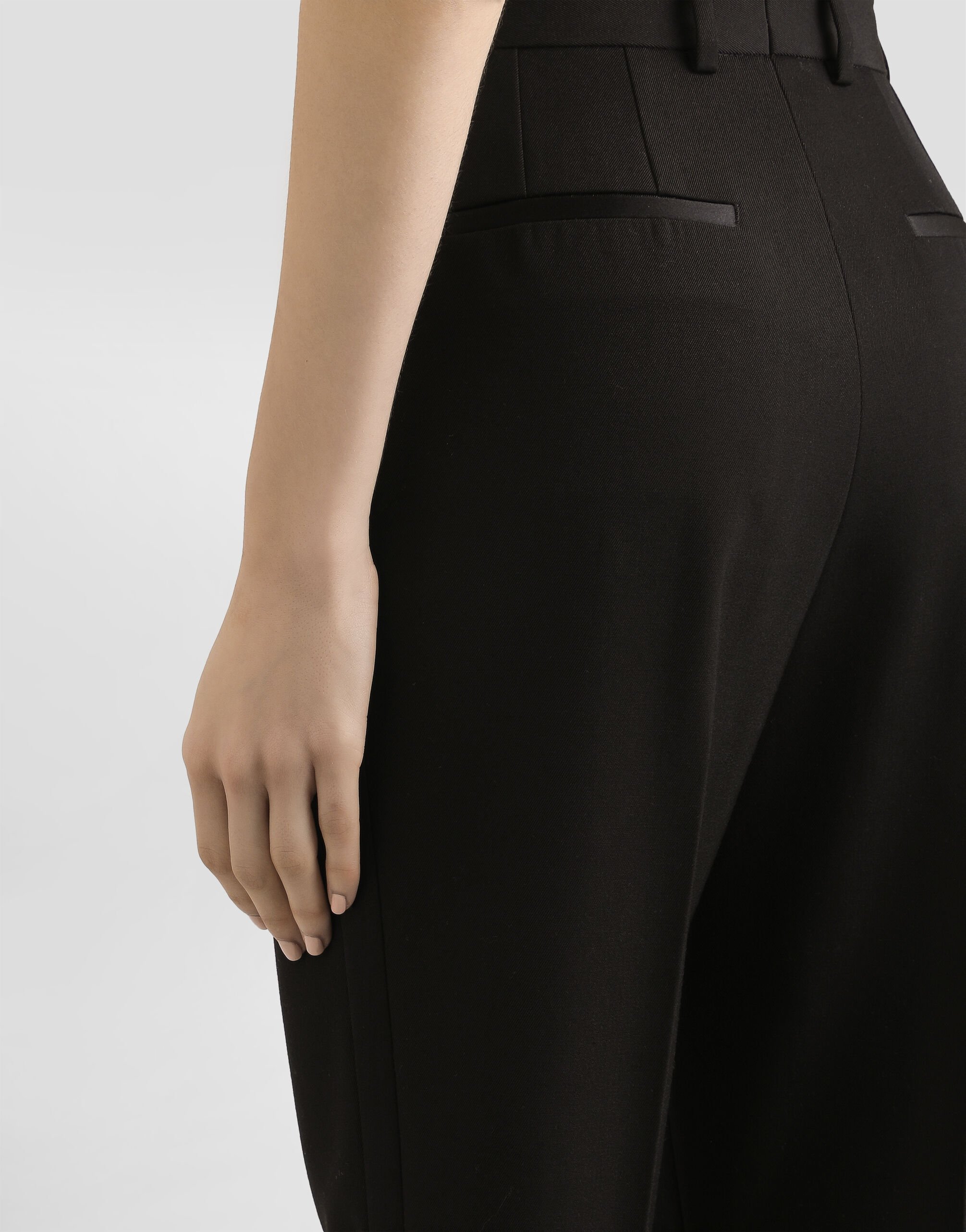Tailored woolen tuxedo pants in Black for Women