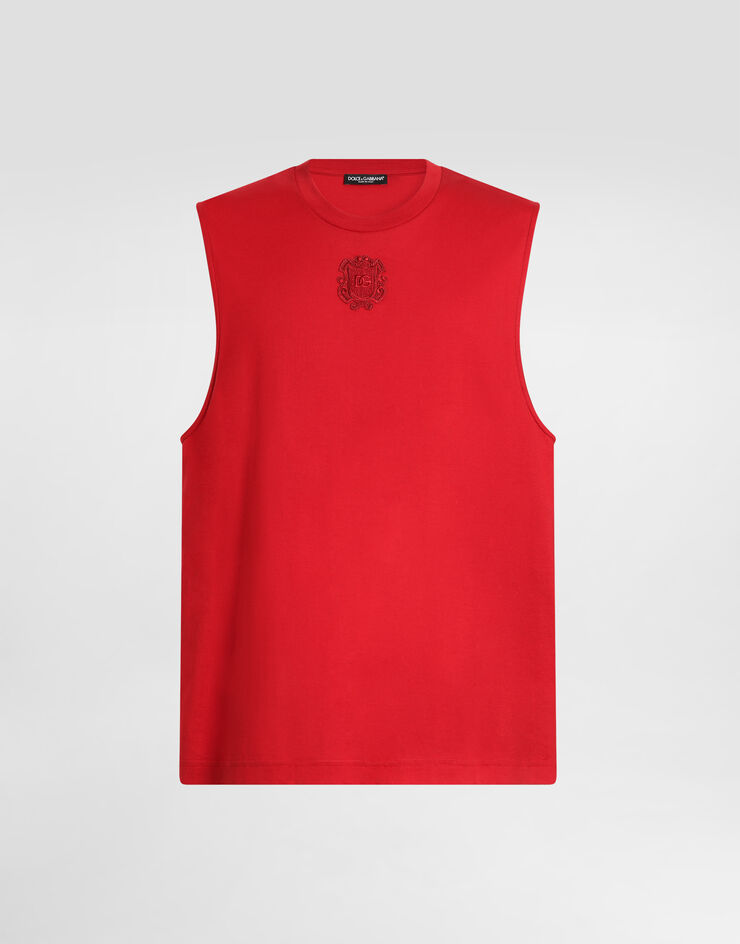 Dolce & Gabbana Cotton tank top with patch Red G8SW2ZG7QNN