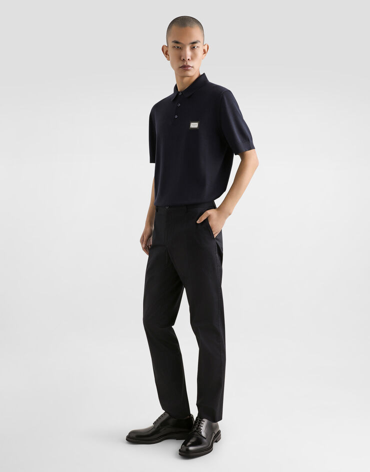 Dolce & Gabbana Wool polo-shirt with branded tag Blue GXO38TJCVC7