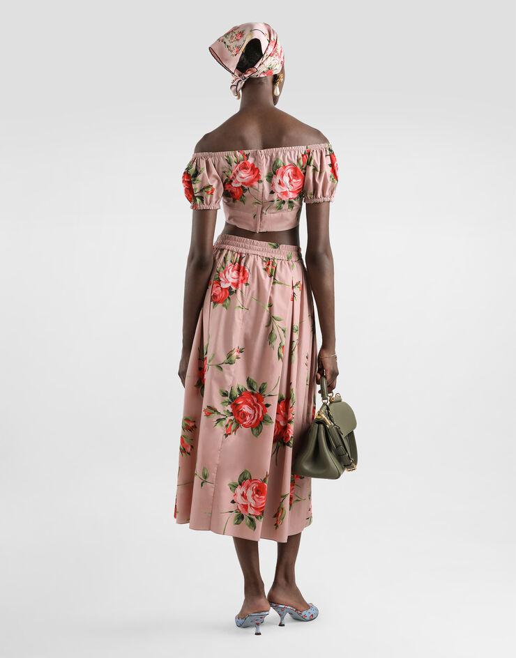 Dolce & Gabbana Rose bouquet-print midi skirt Multicolor F4DC7THS5UT