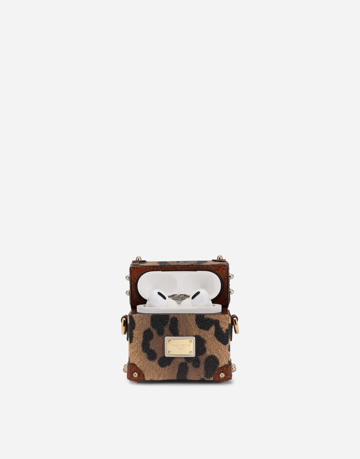 Dolce & Gabbana Airpods case in leopard-print Crespo with branded plate Multicolor BI3067AW384