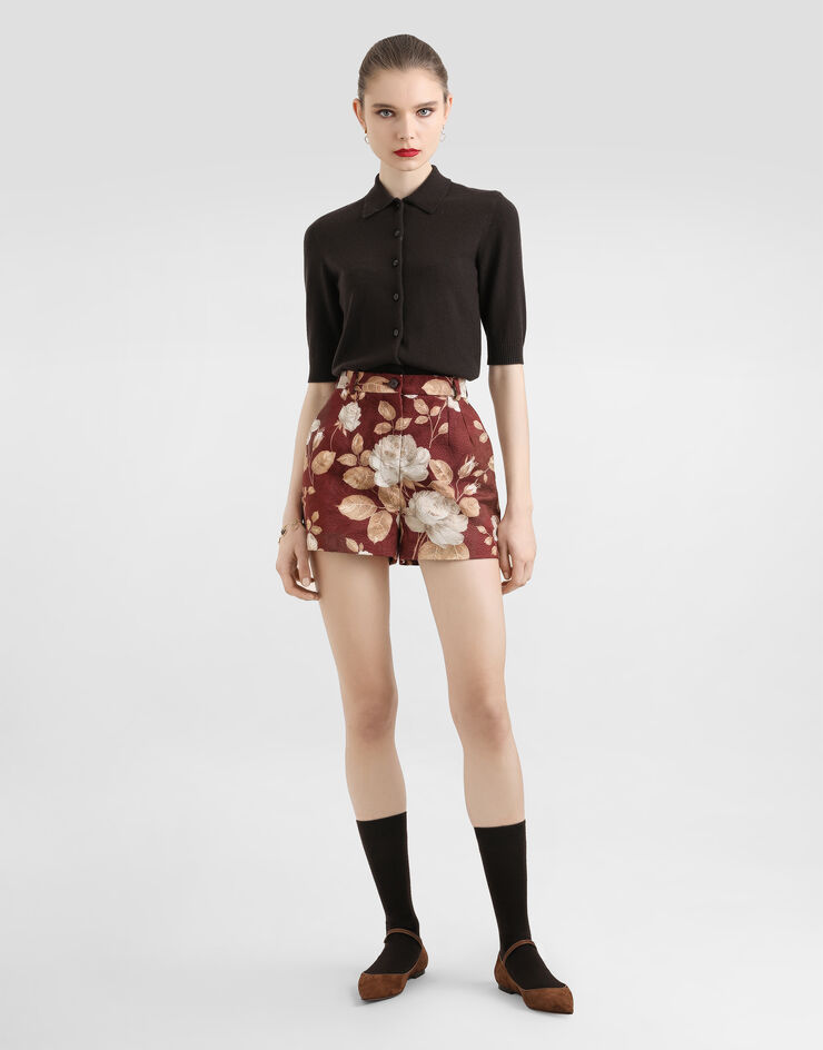Dolce & Gabbana 复古玫瑰印花锦缎短裤 版画 FTDCITFSTBR