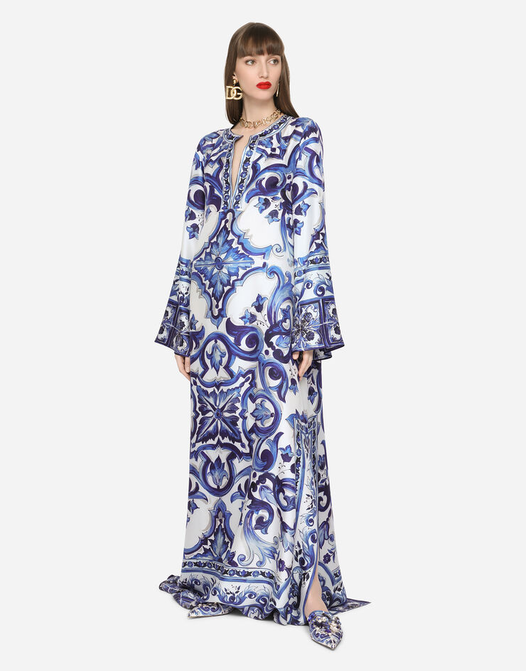 Dolce & Gabbana Long twill caftan with majolica print Multicolor F6ADKTHI1BY