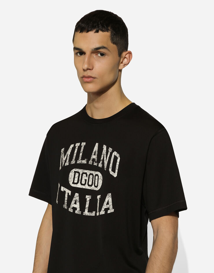 Dolce & Gabbana تيشيرت قطني بطبعة شعار DG أسود G8PN9TG7NPV