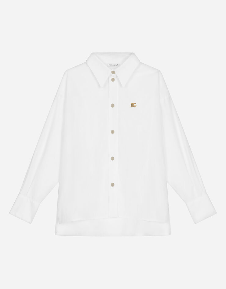 Dolce&Gabbana Long-sleeved poplin shirt with DG logo White L55S98FU5HW